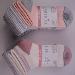 16-Pair Lemon Super Soft Ladies' Quarter Crew Socks (Pink Pack & Peach Pack)